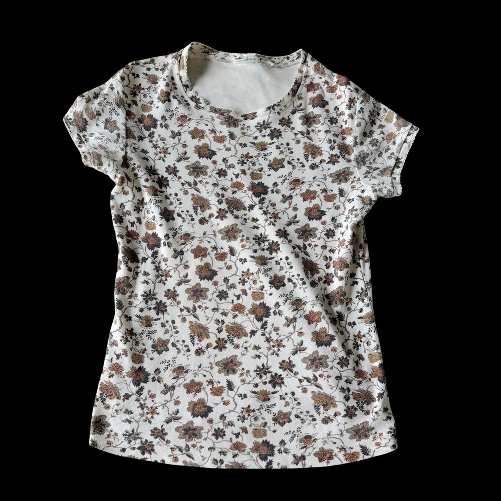 Y2K Floral Ribbed Knit Short Sleeve T-Shirt Lettuce Trim Cottagecore